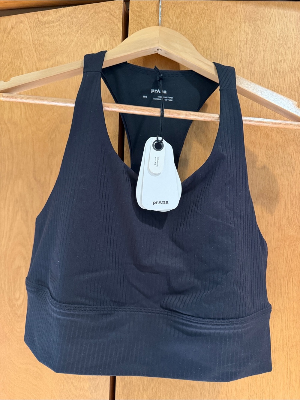 Prana Luxara Rib Racerback Bralette Black Sports Bra Large